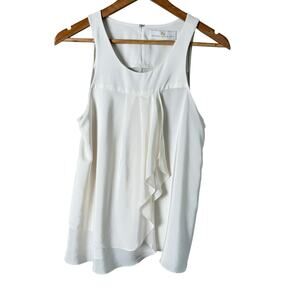 Amanda Uprichard Silk‎ Tank Blouse Draped Ruffles Scoop Neck Ivory, Size Small